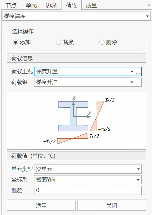 梁单元梯度温度操作窗口 梁单元梯度温度操作窗口 